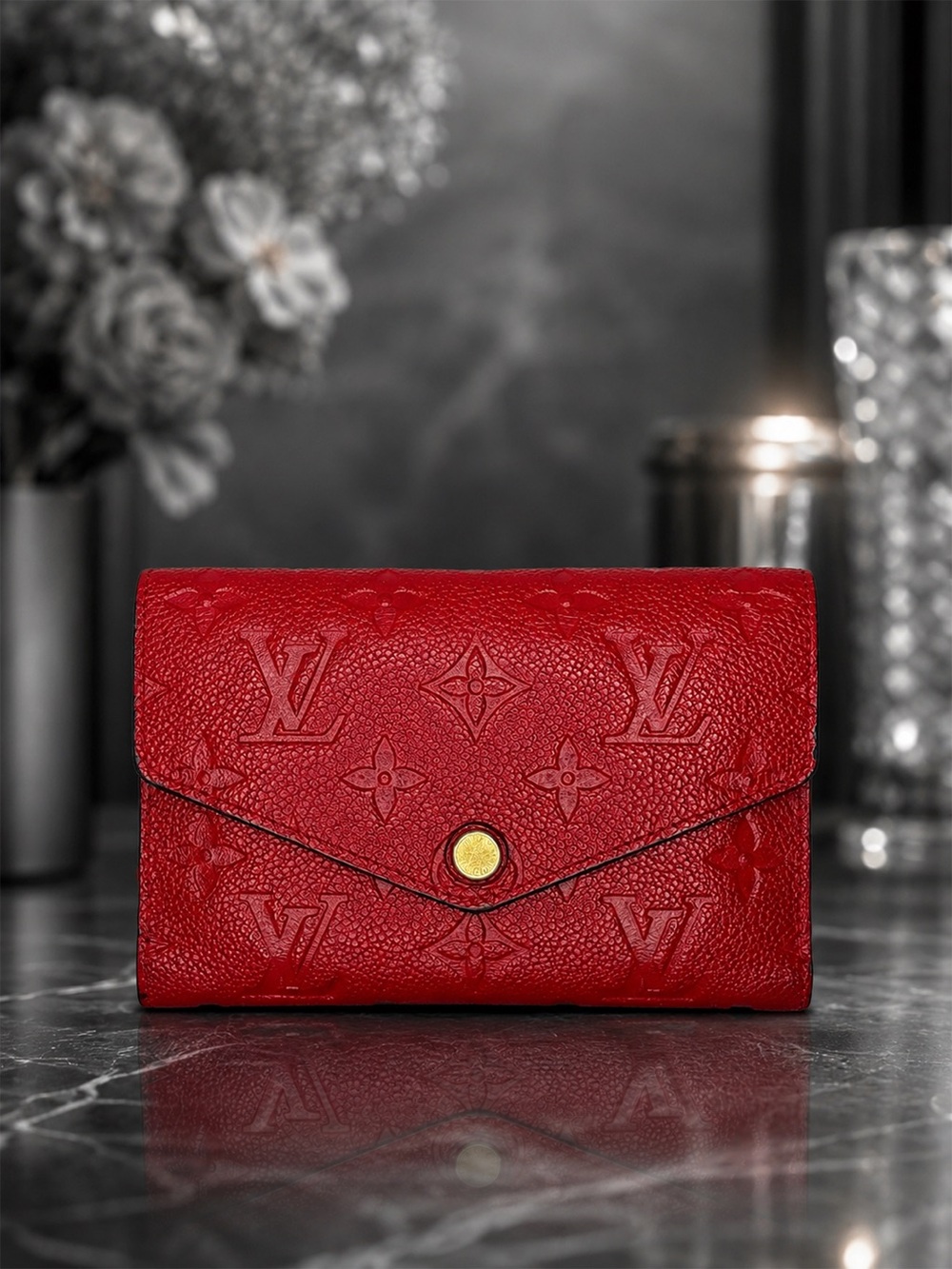 Louis Vuitton Curieuse Compact Wallet Cherry Red Monogram Empreinte Leather